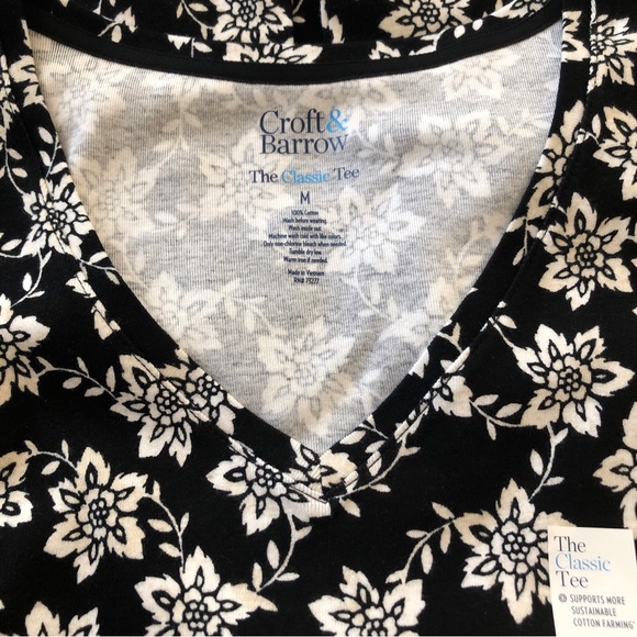 CROFT & BARROW Womens T-Shirt Size Medium Black & White 100% Cotton New - Picture 2 of 4